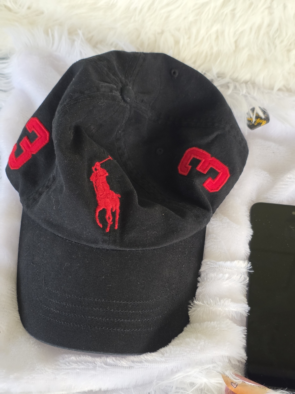 Polo by Ralph Lauren Black Baseball Cap with Red Pony & Red '3' Accents